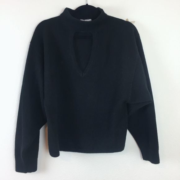 Sea Bleu Solid Black Cashmere Sweater Neck Cut Out - Picture 2 of 6